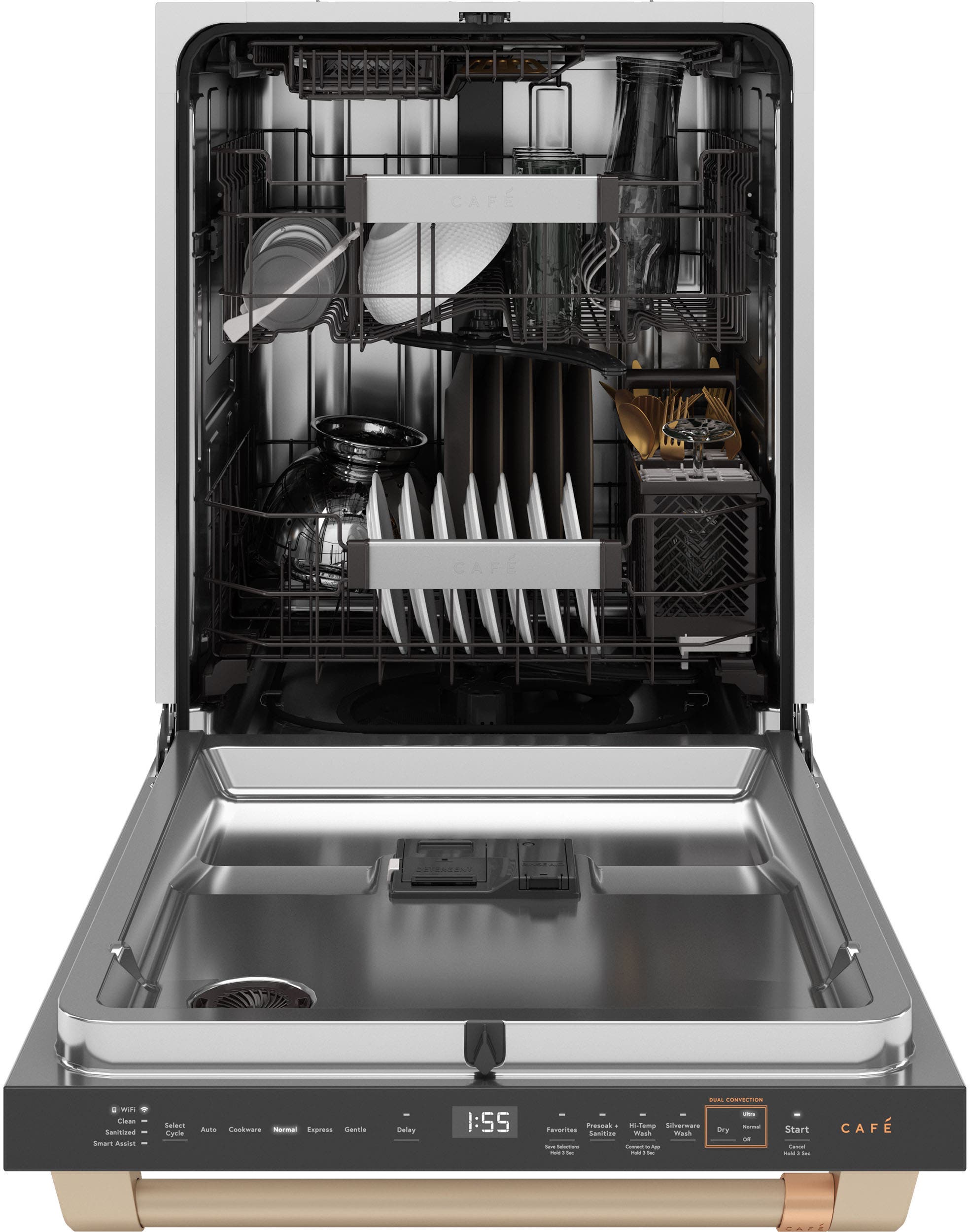 Cafe CDT858P4VW2 Matte White with Brushed Bronze Handles