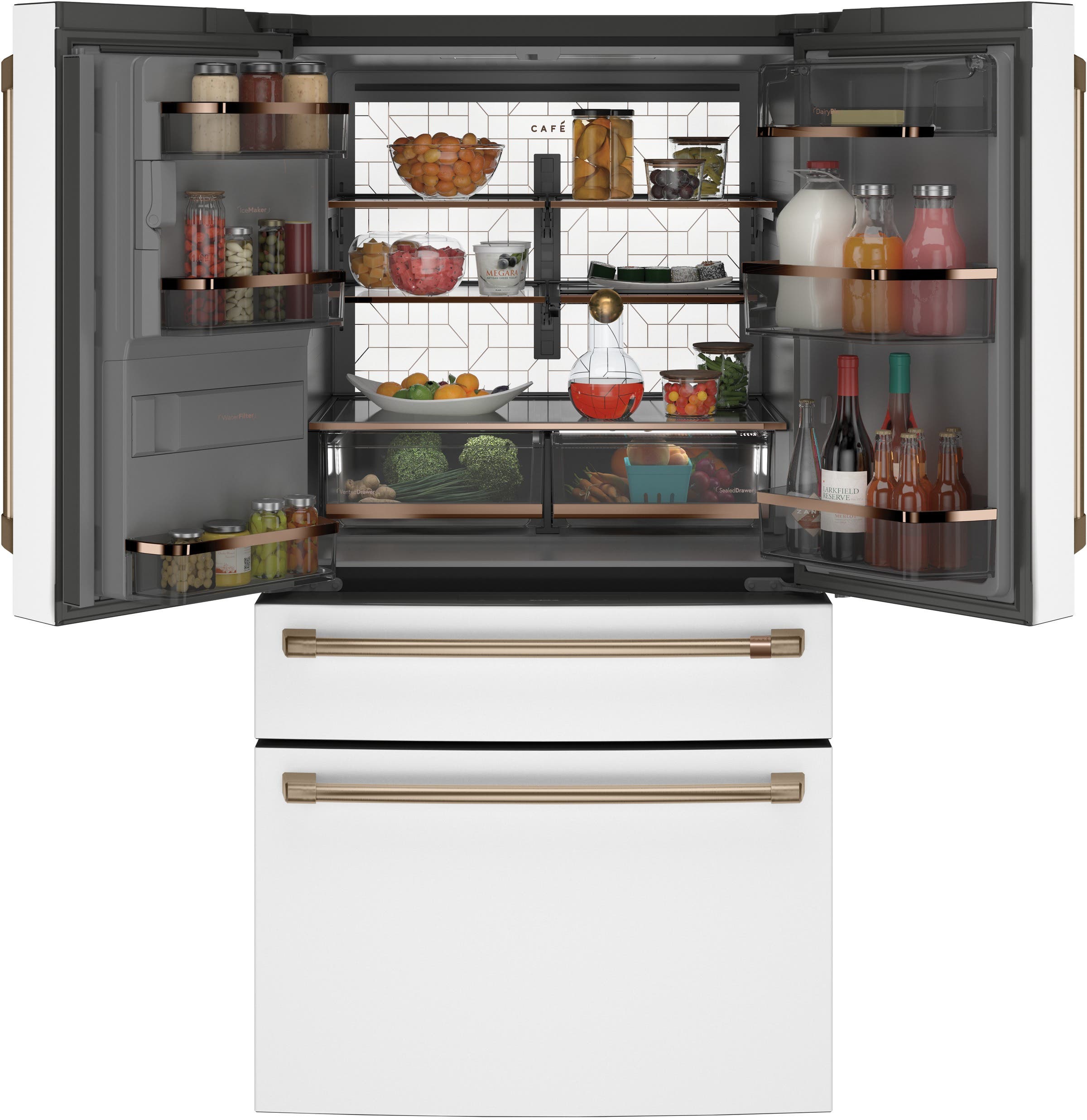 Cafe CVE28DP4NW2 Matte White with Brushed Bronze Handles
