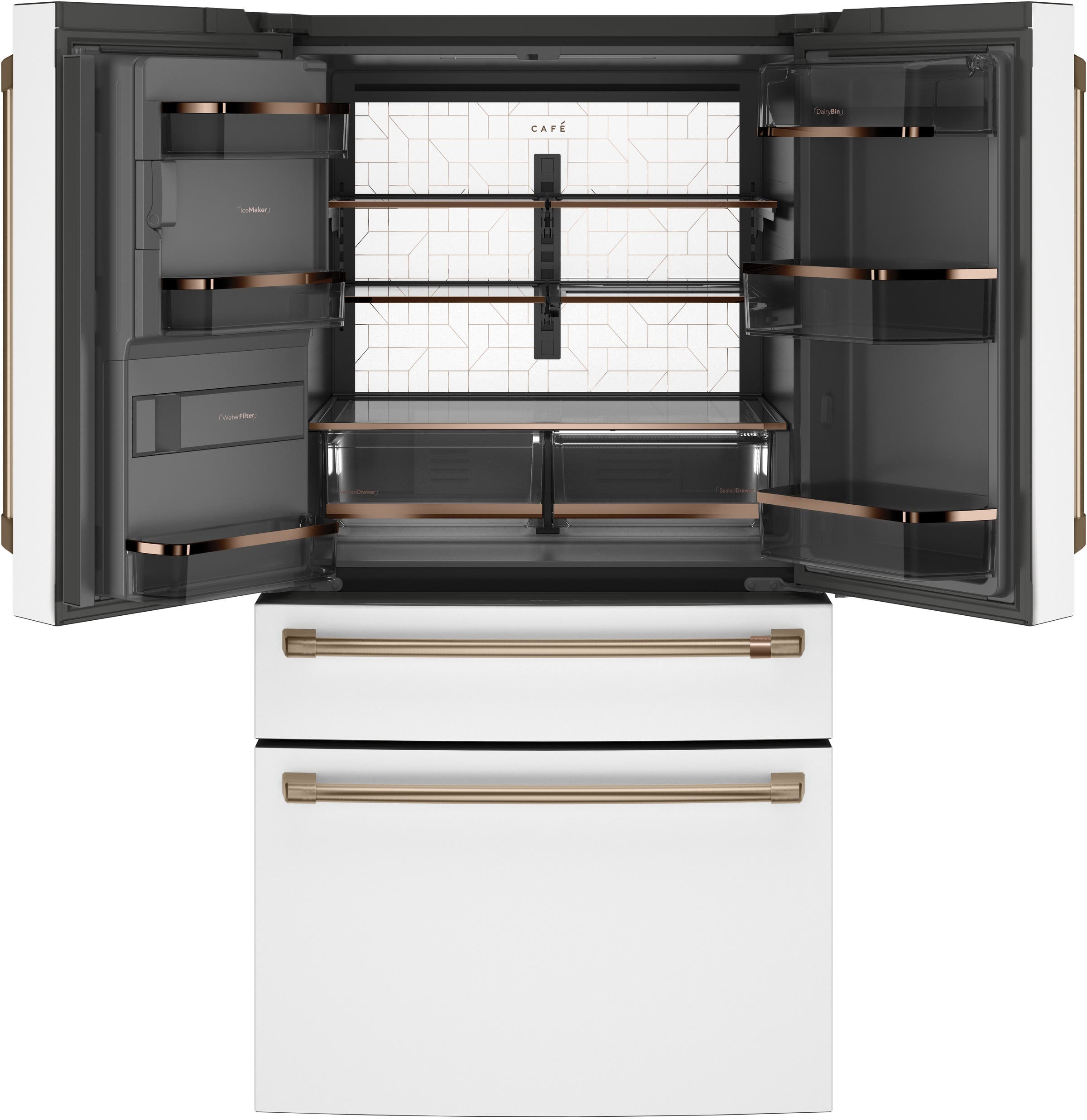 Cafe CVE28DP4NW2 Matte White with Brushed Bronze Handles