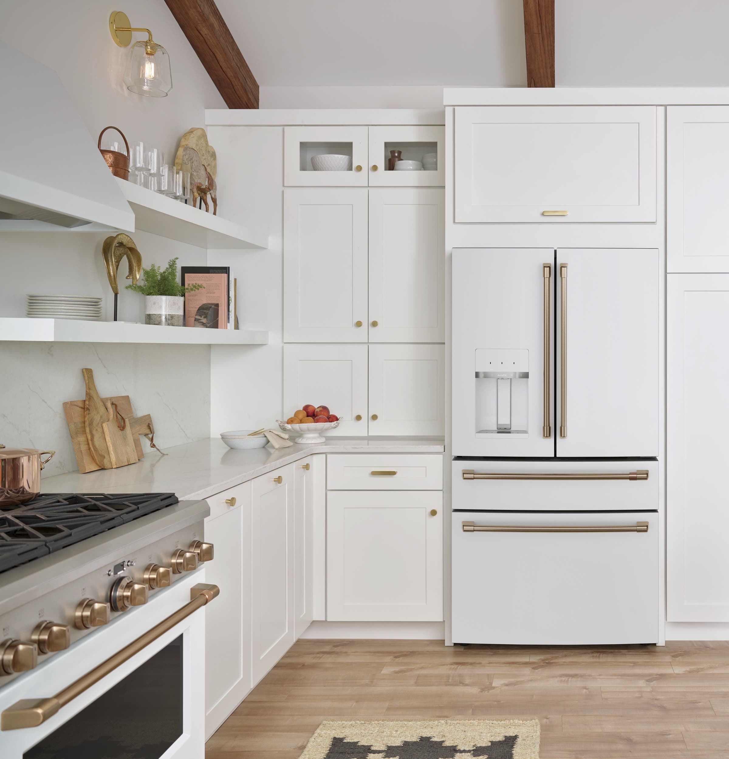 Cafe CVE28DP4NW2 Matte White with Brushed Bronze Handles