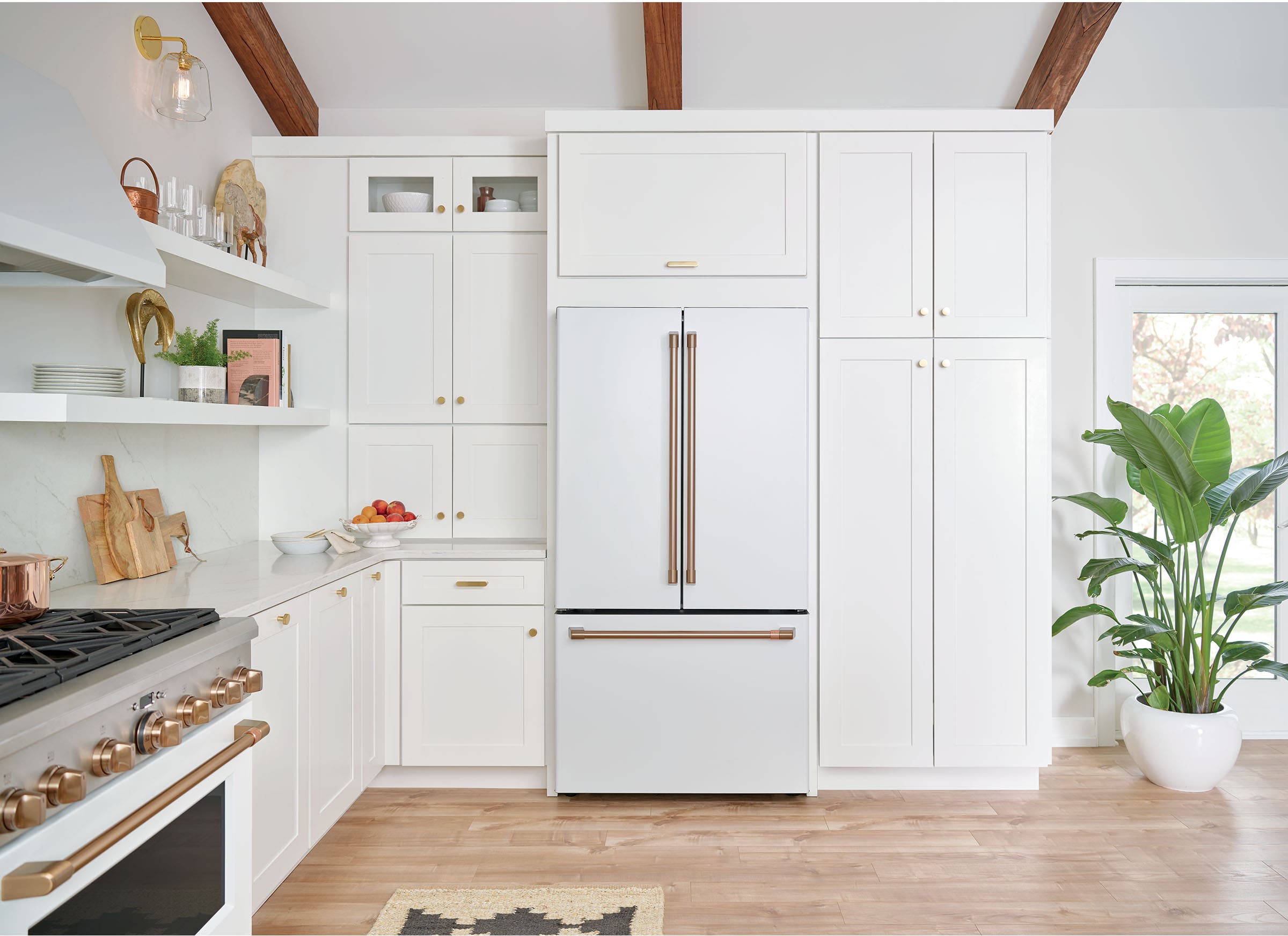Cafe CWE23SP4MW2 Matte White with Brushed Bronze Handles