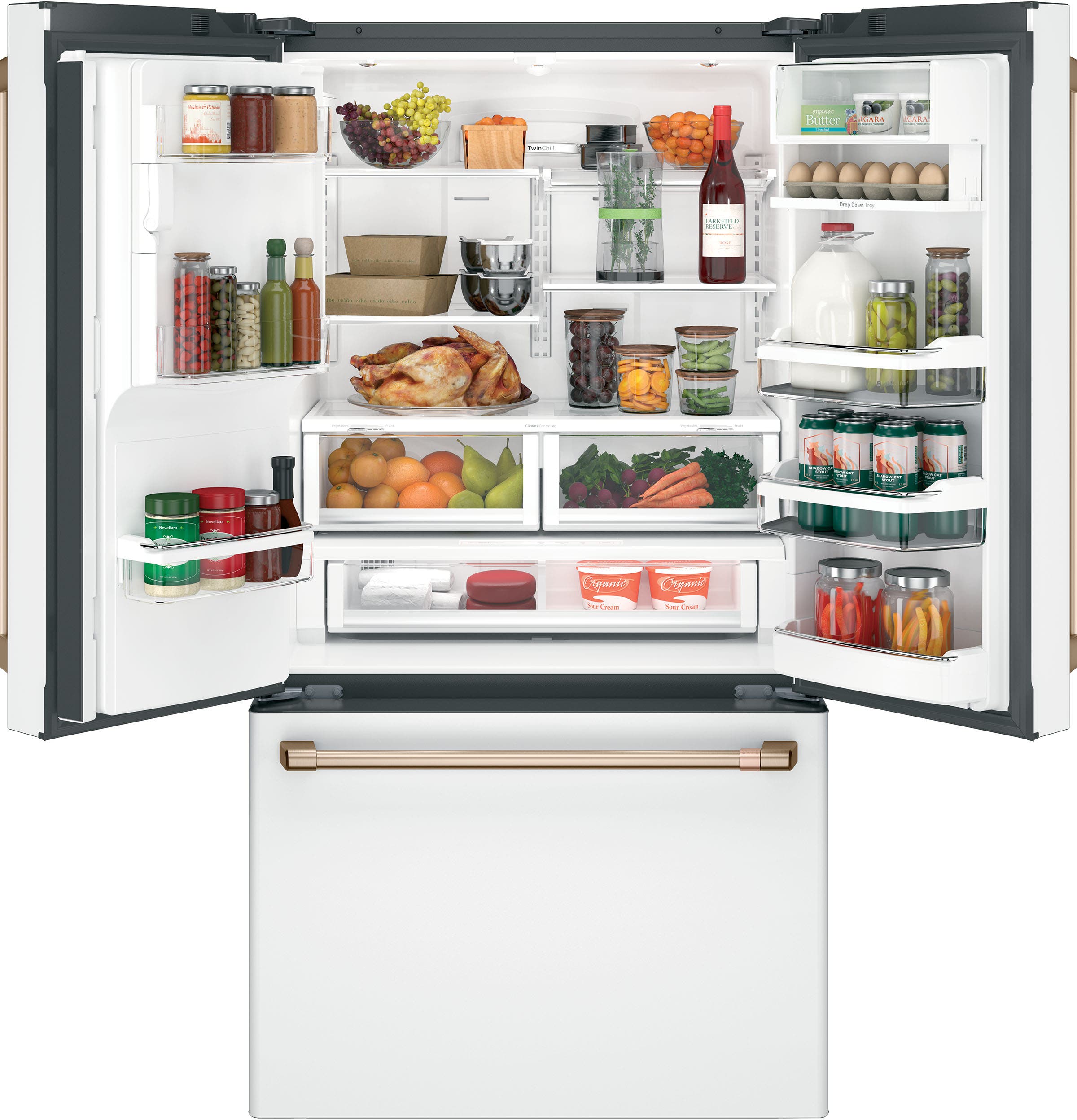 Cafe CYE22TP4MW2 Matte White with Brushed Bronze Handles