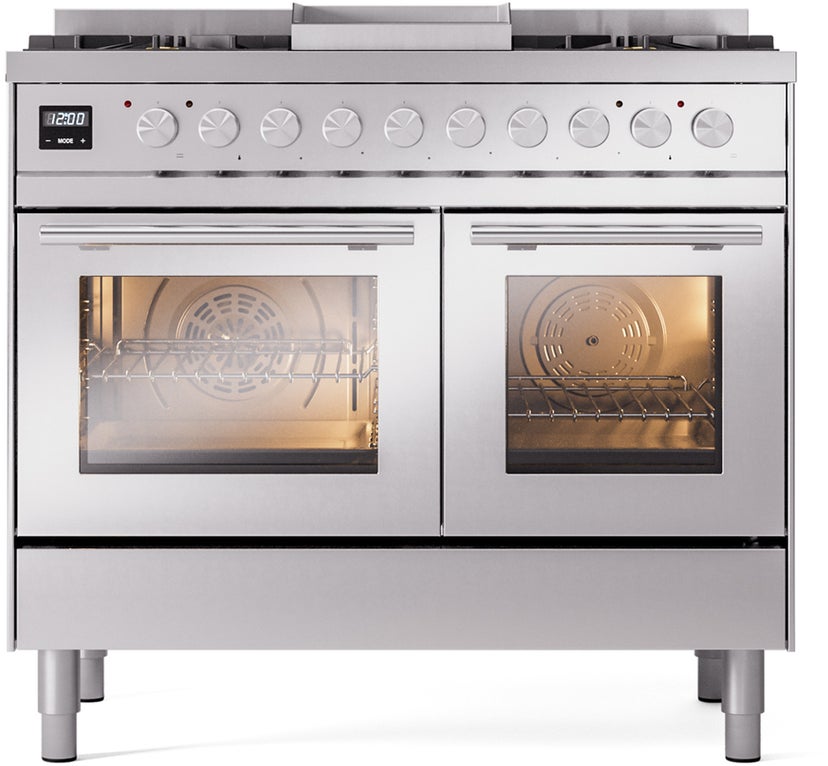 Ilve UPD40FWMPSSLP 40 inch Dual Fuel Range Gas Burner Top and Electri...