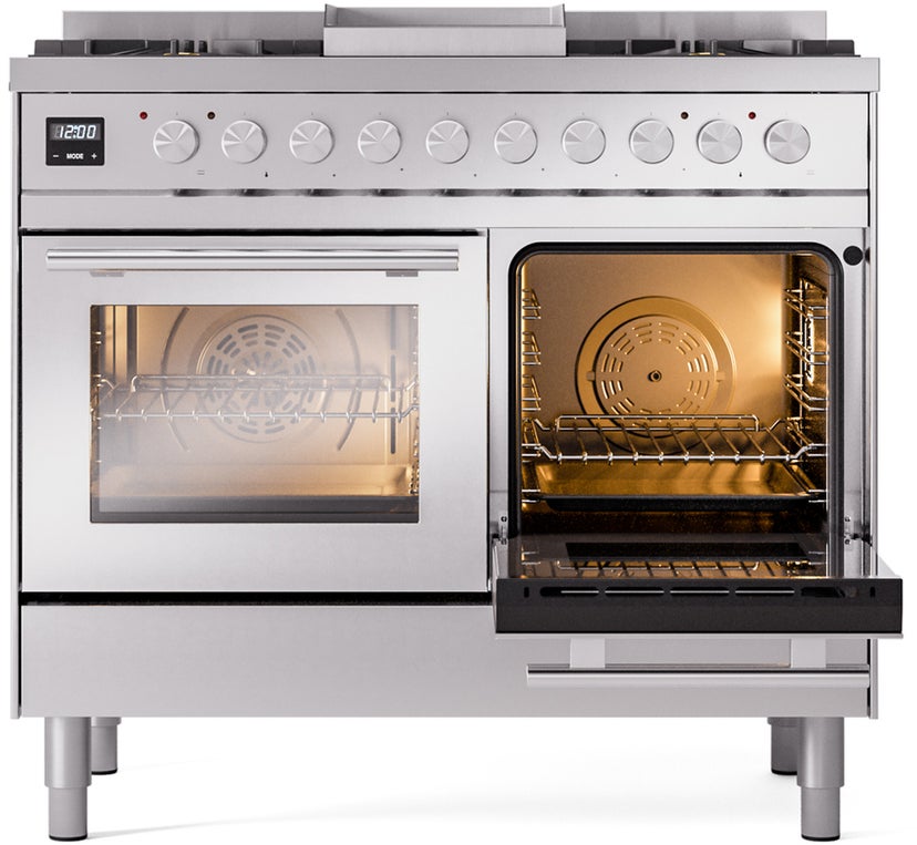 Ilve UPD40FWMPSSLP 40 inch Dual Fuel Range Gas Burner Top and Electri...