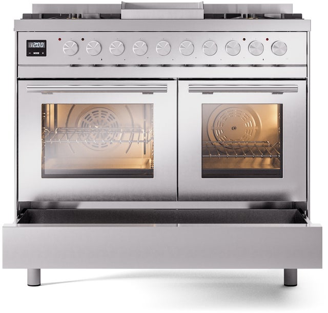 Ilve UPD40FWMPSSLP 40 inch Dual Fuel Range Gas Burner Top and Electri...