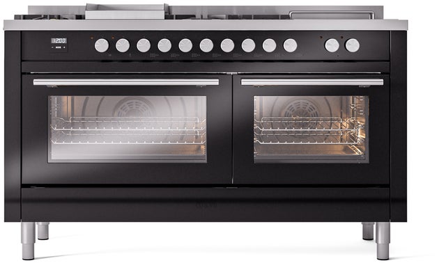 Ilve UP60FSWMPBKLP 60 inch Dual Fuel Range Gas Burner Top and Electri...