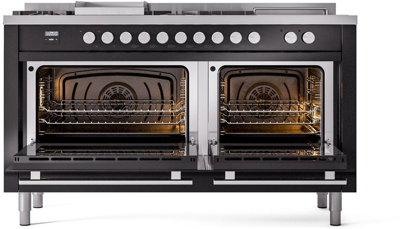 Ilve UP60FSWMPBKLP 60 inch Dual Fuel Range Gas Burner Top and Electri...