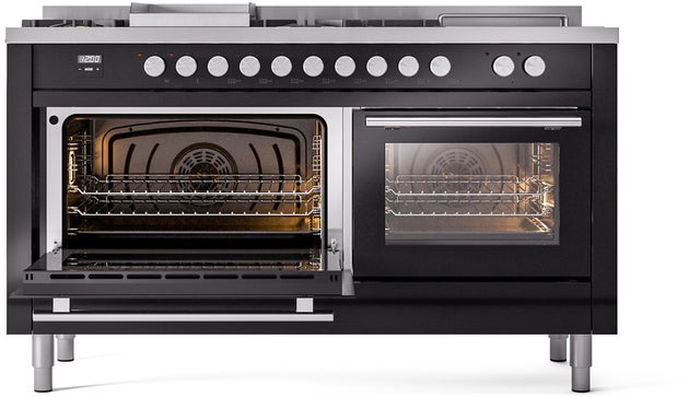 Ilve UP60FSWMPBKLP 60 inch Dual Fuel Range Gas Burner Top and Electri...