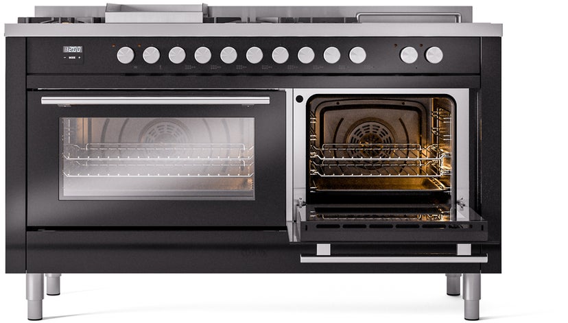 Ilve UP60FSWMPBKLP 60 inch Dual Fuel Range Gas Burner Top and Electri...