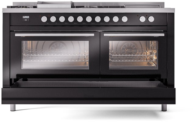 Ilve UP60FSWMPBKLP 60 inch Dual Fuel Range Gas Burner Top and Electri...