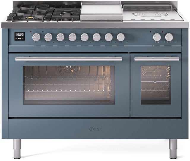 Ilve UP48FSWMPBG 48 inch Dual Fuel Range Gas Burner Top and Electri...