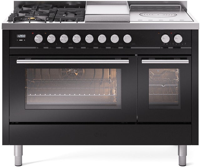 Ilve UP48FSWMPBK 48 inch Dual Fuel Range Gas Burner Top and Electri...