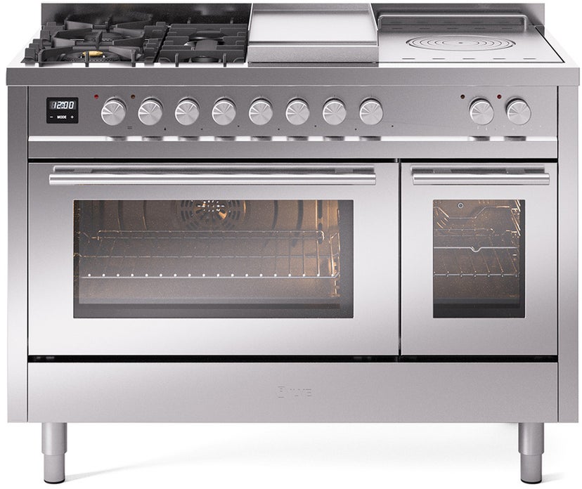 Ilve UP48FSWMPSS 48 inch Dual Fuel Range Gas Burner Top and Electri...