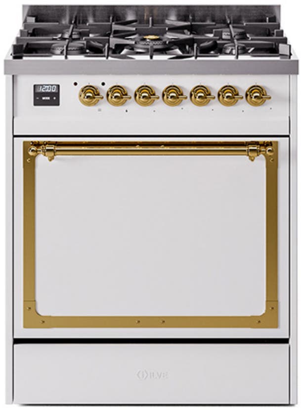 Ilve UN30QNMPWHGLP White With Brass Knobs, Liquid Propane