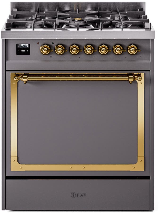 Ilve UN30QNMPMGG Graphite Matte With Brass Knobs, Natural Gas