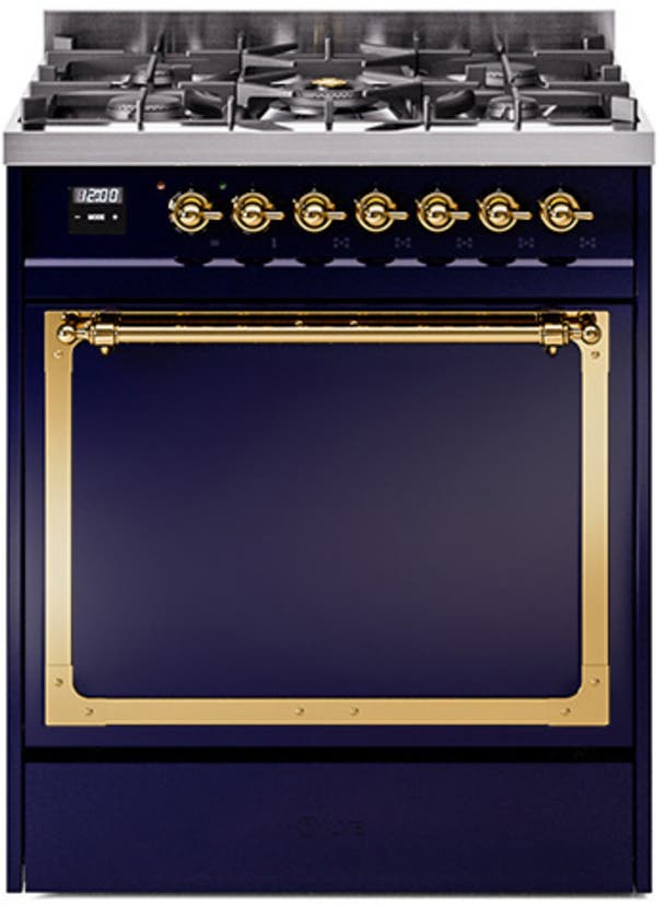 Ilve UN30QNMPMBGLP Midnight Blue With Brass Knobs, Liquid Propane