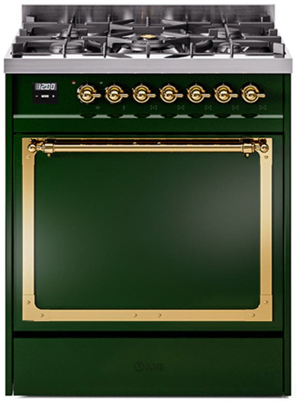 Ilve UN30QNMPEGG Emerald Green With Brass Knobs, Natural Gas