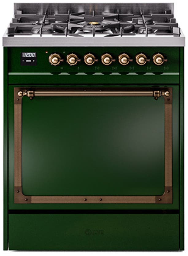 Ilve UN30QNMPEGBLP Emerald Green With Bronze Knobs, Liquid Propane