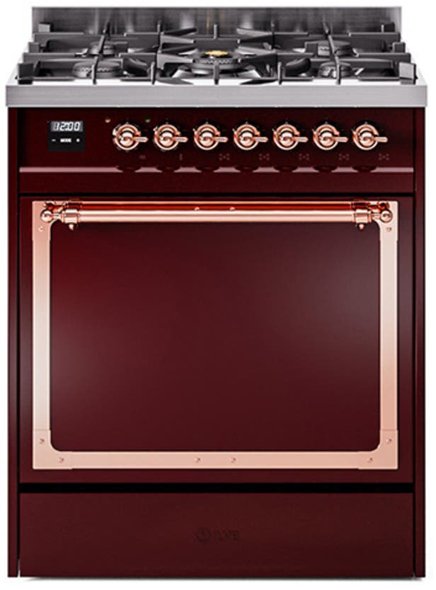 Ilve UN30QNMPBUPLP Burgundy With Copper Knobs, Liquid Propane