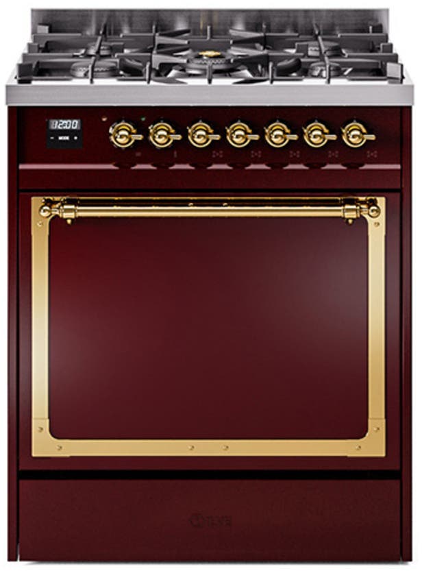Ilve UN30QNMPBUG Burgundy With Brass Knobs, Natural Gas