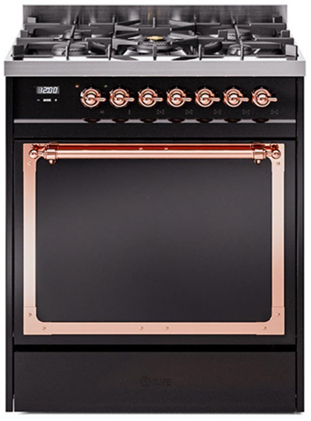 Ilve UN30QNMPBKPLP Glossy Black With Copper Knobs, Liquid Propane