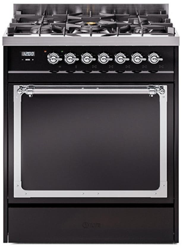 Ilve UN30QNMPBKCLP Glossy Black With Chrome Knobs, Liquid Propane