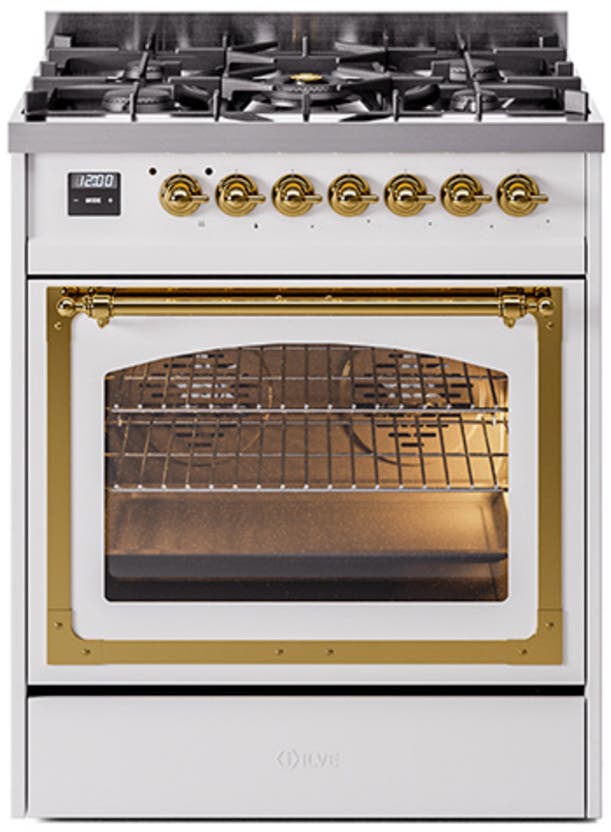 Ilve UN30NMPWHGLP White With Brass Knobs, Liquid Propane
