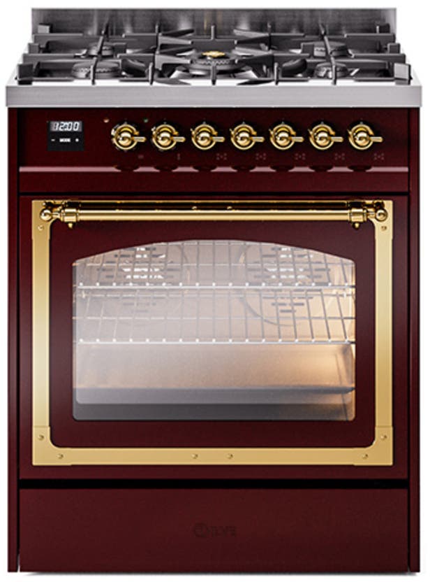 Ilve UN30NMPBUG Burgundy With Brass Knobs, Natural Gas
