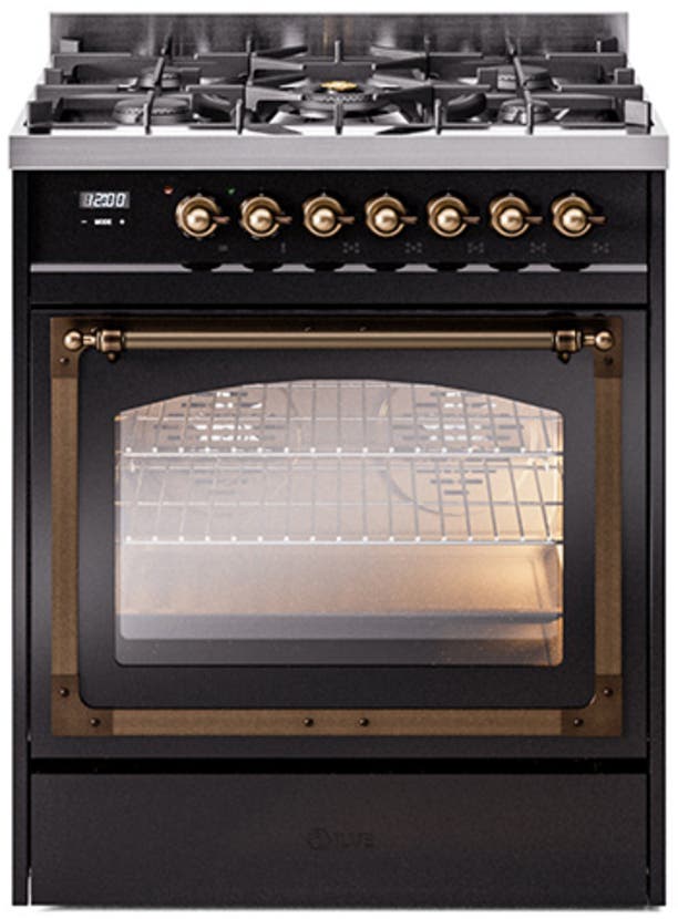 Ilve UN30NMPBKBLP Glossy Black With Bronze Knobs, Liquid Propane