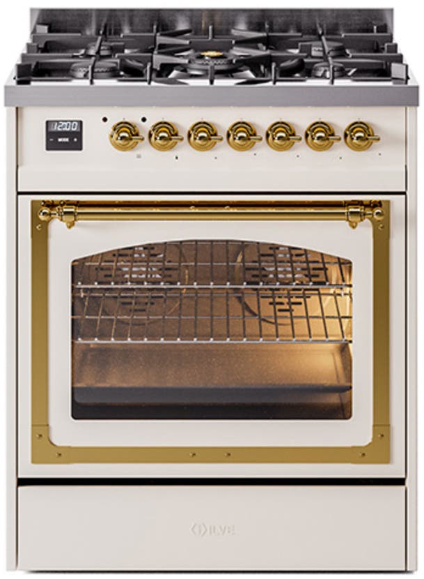 Ilve UN30NMPAWGLP Antique White With Brass Knobs, Liquid Propane