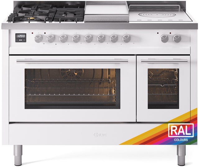 Ilve UP48FSWMPRALP 48 inch Dual Fuel Range Gas Burner Top and Electri...