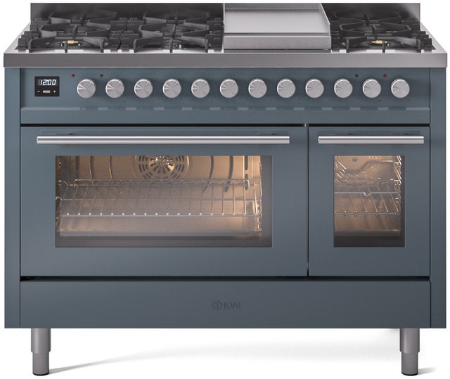 Ilve UP48FWMPBGLP 48 inch Dual Fuel Range Gas Burner Top and Electri...