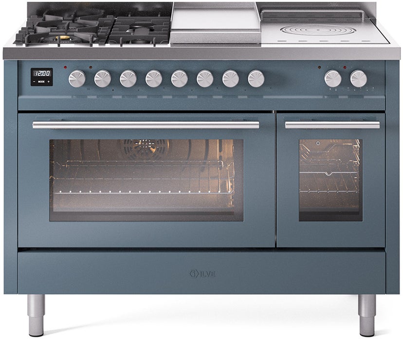 Ilve UP48FSWMPBGLP 48 inch Dual Fuel Range Gas Burner Top and Electri...