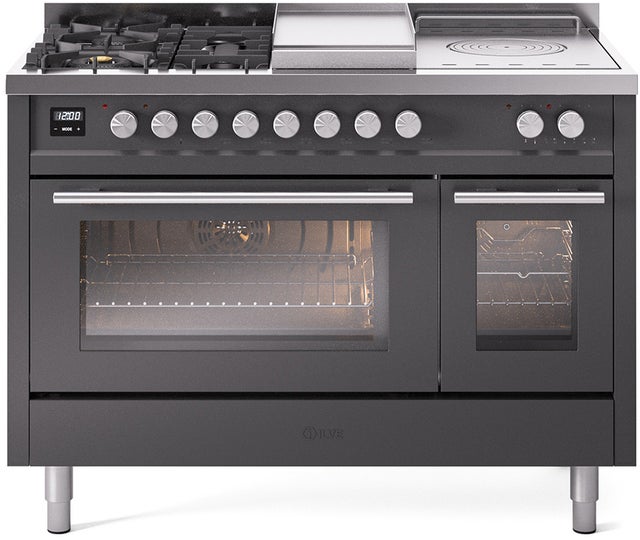 Ilve UP48FSWMPMGLP 48 inch Dual Fuel Range Gas Burner Top and Electri...