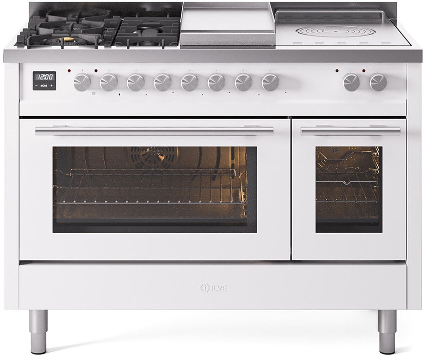 Ilve UP48FSWMPWHLP 48 inch Dual Fuel Range Gas Burner Top and Electri...