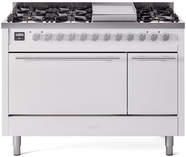 Ilve UP48FQMPWHLP Professional Plus 48 Inch Dual Fuel Range with 8 S...