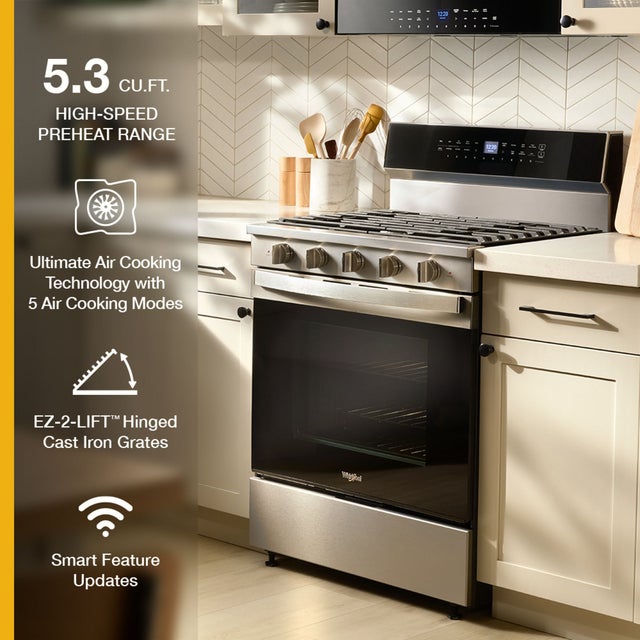 Whirlpool WFGS7530RZ 30 Inch Smart Gas Range With Air Cooking technolog...