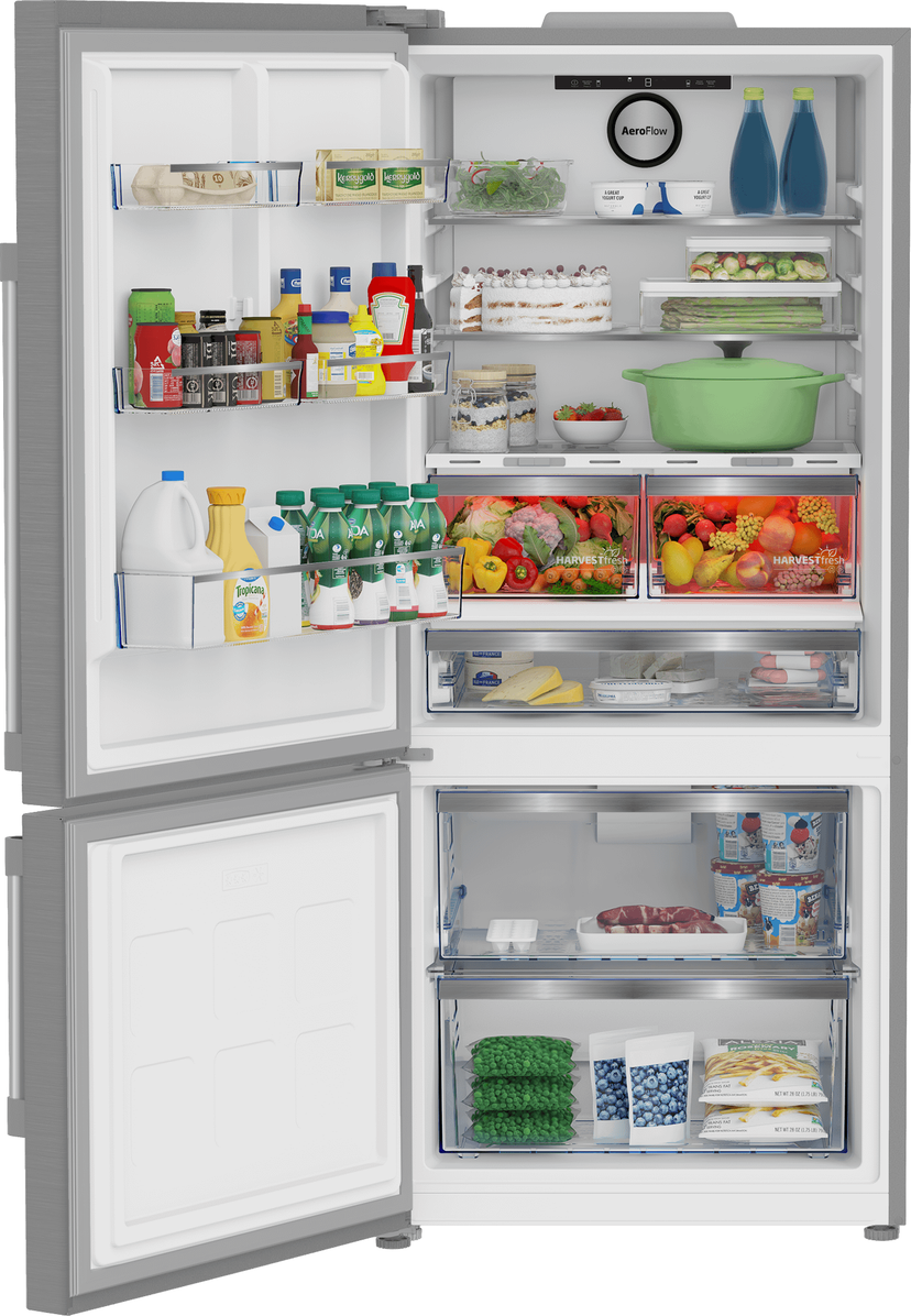 Beko BFBF30216SSL 30 Inch Counter-Depth Bottom Mount Refrigerator: S...