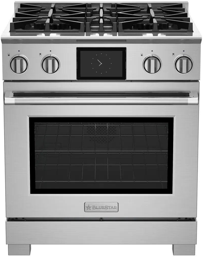 Bluestar BSDF304BL 30 Inch Dual Fuel Range with 4 Open Burners: Stain...