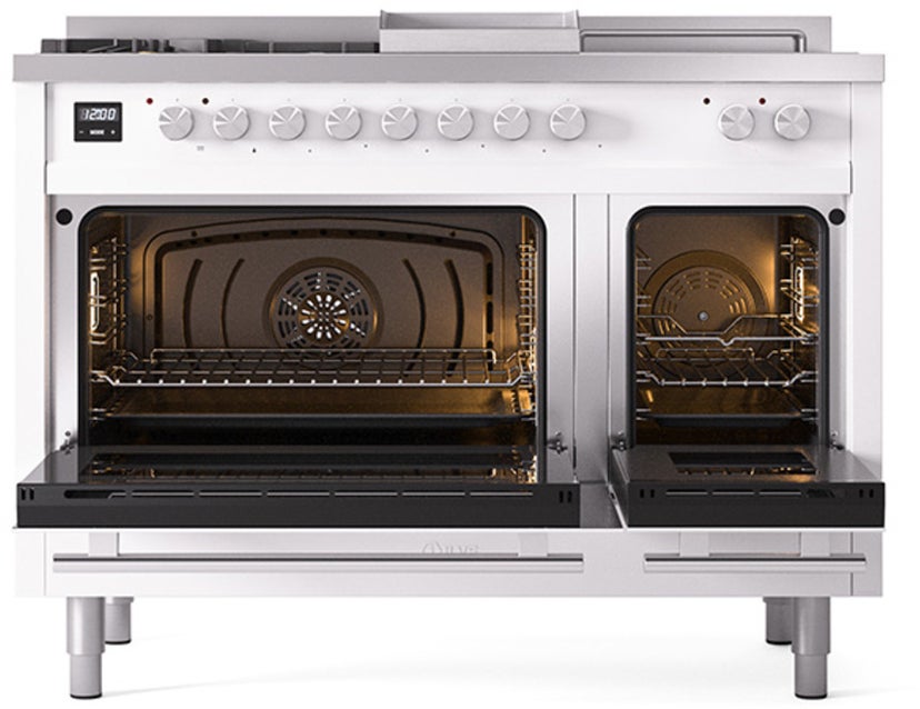 Ilve UP48FSWMPRALP 48 inch Dual Fuel Range Gas Burner Top and Electri...