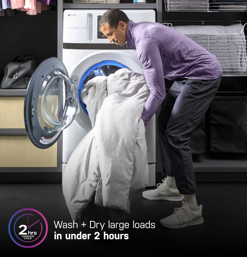 GE PFQ83HSSWWW GE Profile 4.6 Cu. Ft. Frontload All-In-One Washer...