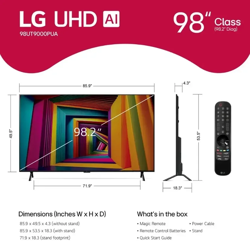 LG Electronics 98UT9000PUA 98 Inch Class UT90 Series LED 4K UHD Smart webOS T...