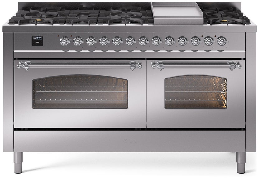 Ilve UP60FNMPSSC 60 inch Dual Fuel Range Gas Burner Top and Electri...