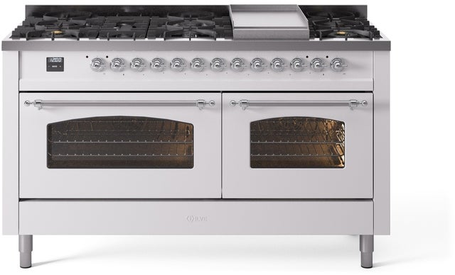 Ilve UP60FNMPWHC 60 inch Dual Fuel Range Gas Burner Top and Electri...