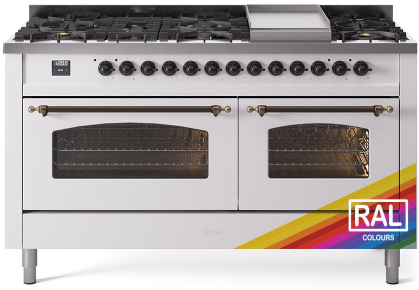 Ilve UP60FNMPRAB 60 inch Dual Fuel Range Gas Burner Top and Electri...