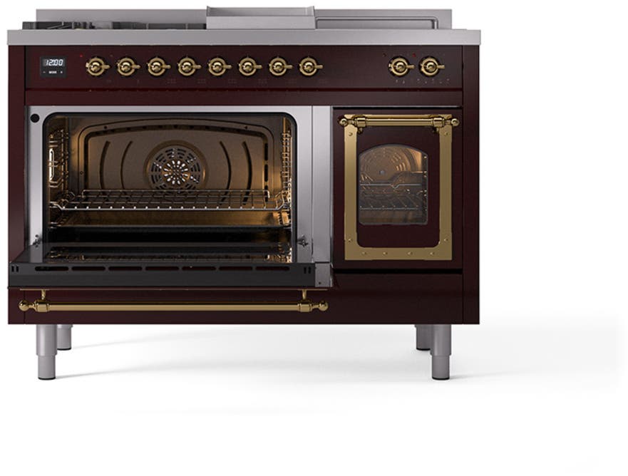 Ilve UN48FSNMPBUGLP Burgundy With Brass Knobs, Liquid Propane