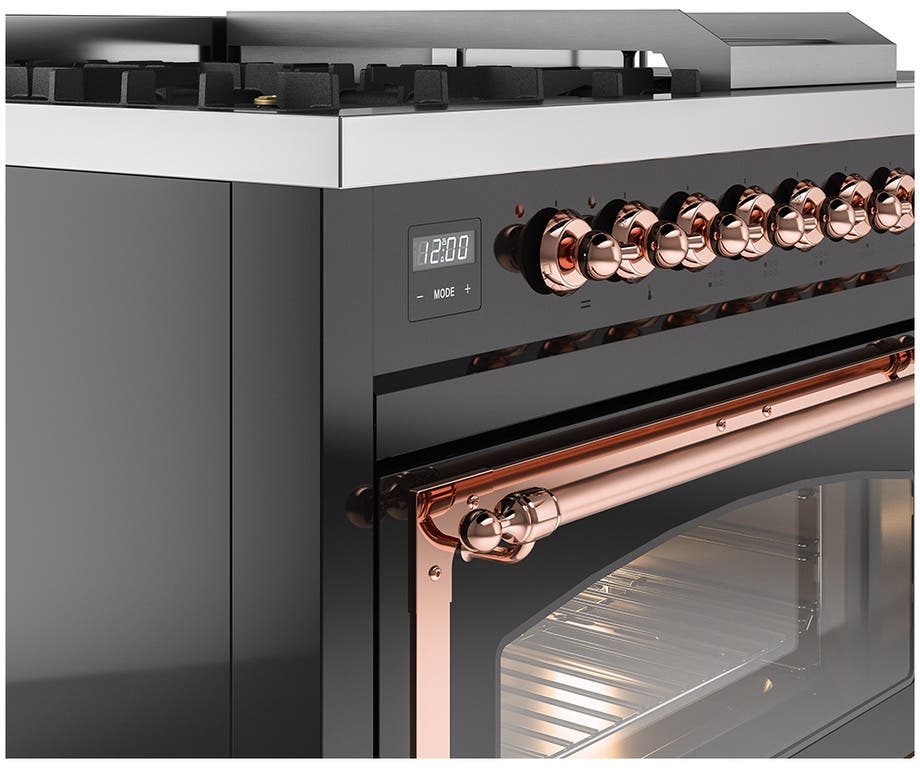Ilve UN48FSNMPBKPLP Glossy Black With Copper Knobs, Liquid Propane