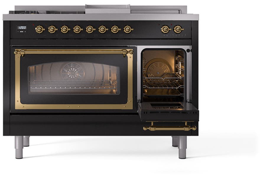 Ilve UN48FSNMPBKG Glossy Black With Brass Knobs, Natural Gas