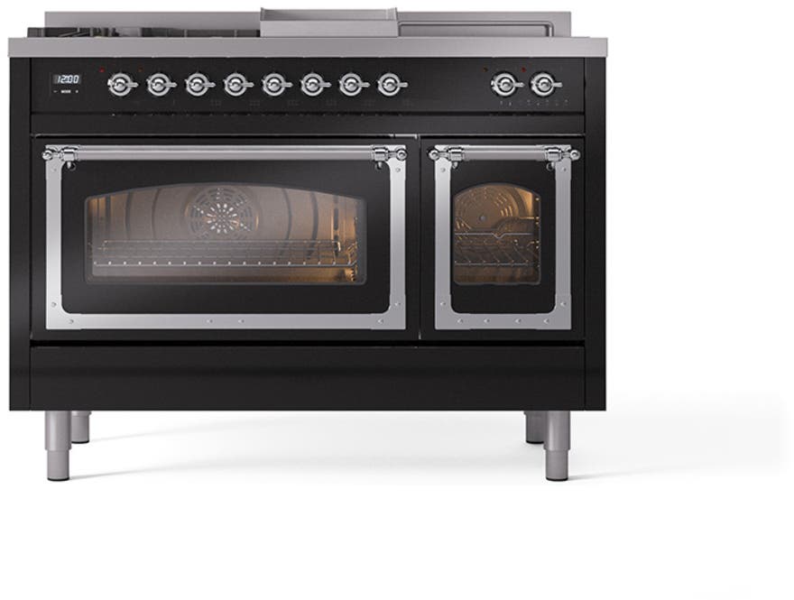 Ilve UN48FSNMPBKCLP Glossy Black With Chrome Knobs, Liquid Propane