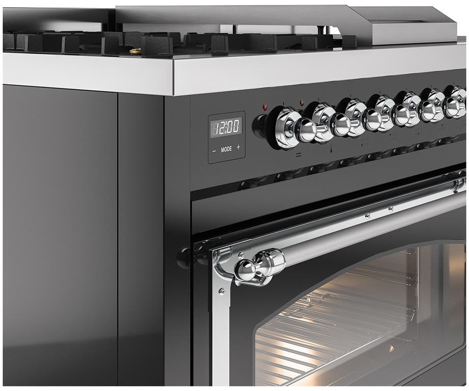 Ilve UN48FSNMPBKCLP Glossy Black With Chrome Knobs, Liquid Propane